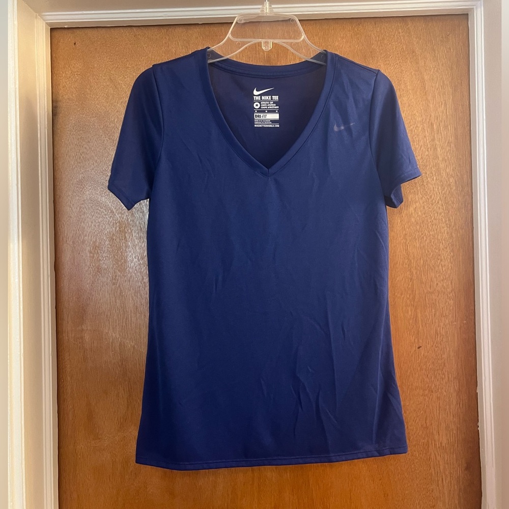 Nike Women’s Athletic Cut Dri-Fit Blue V-neck Short Sleeve Tee